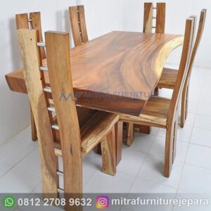 Meja Makan Minimalis Kayu Trembesi 6 Kursi